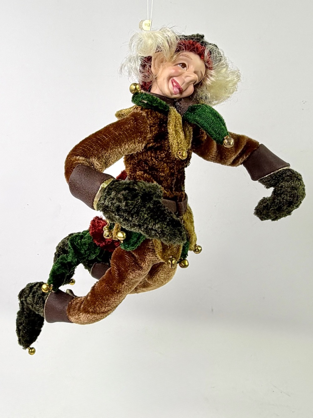 Vintage Christmas Elf Pixie Knee Hugger Shelf Sitter Hanging Ornament Poseable - Picture 5 of 13